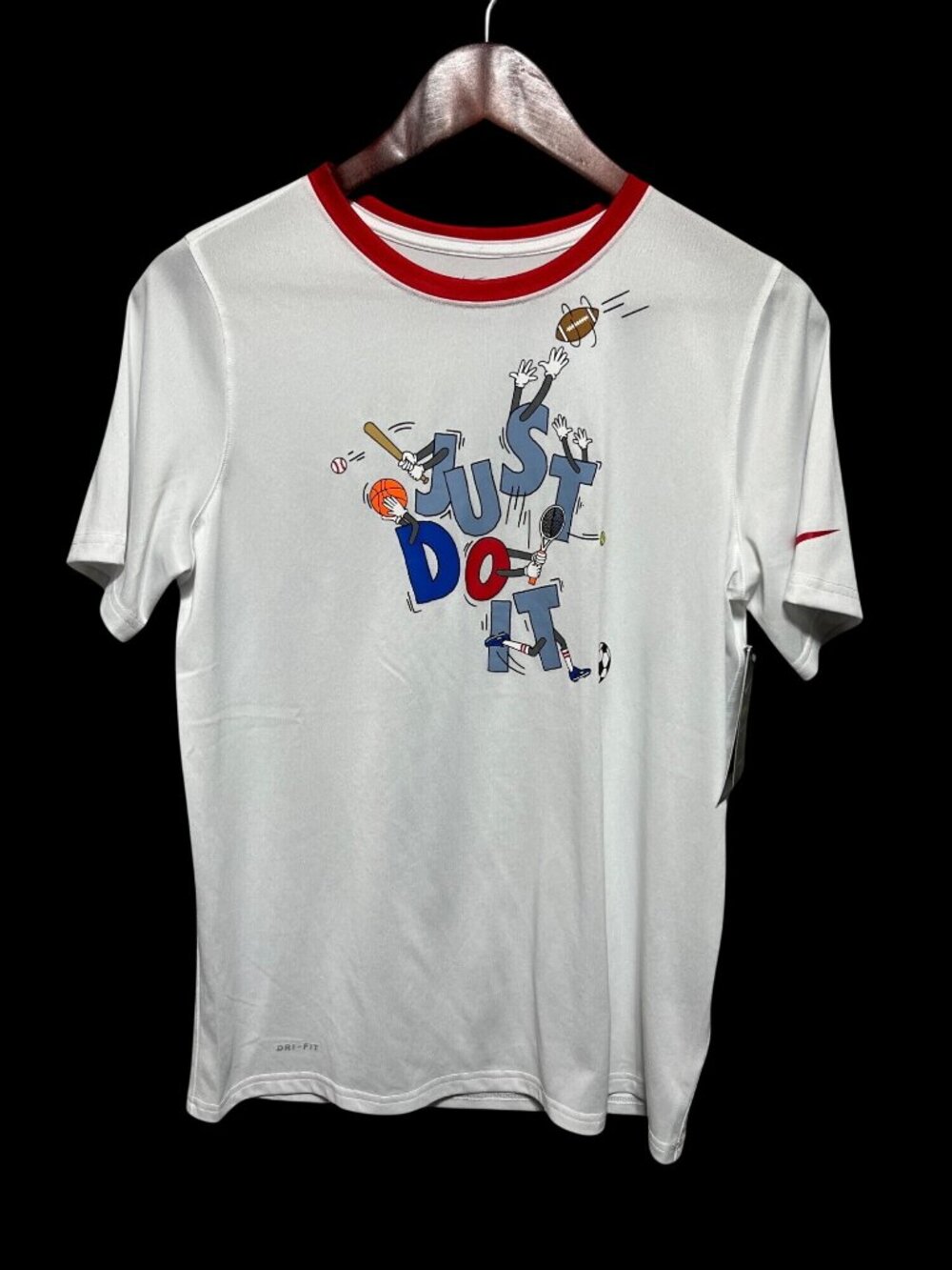 NWT Nike Youth XL Red White Dri-FIT Tee With "Just Do It" Sports Graphic